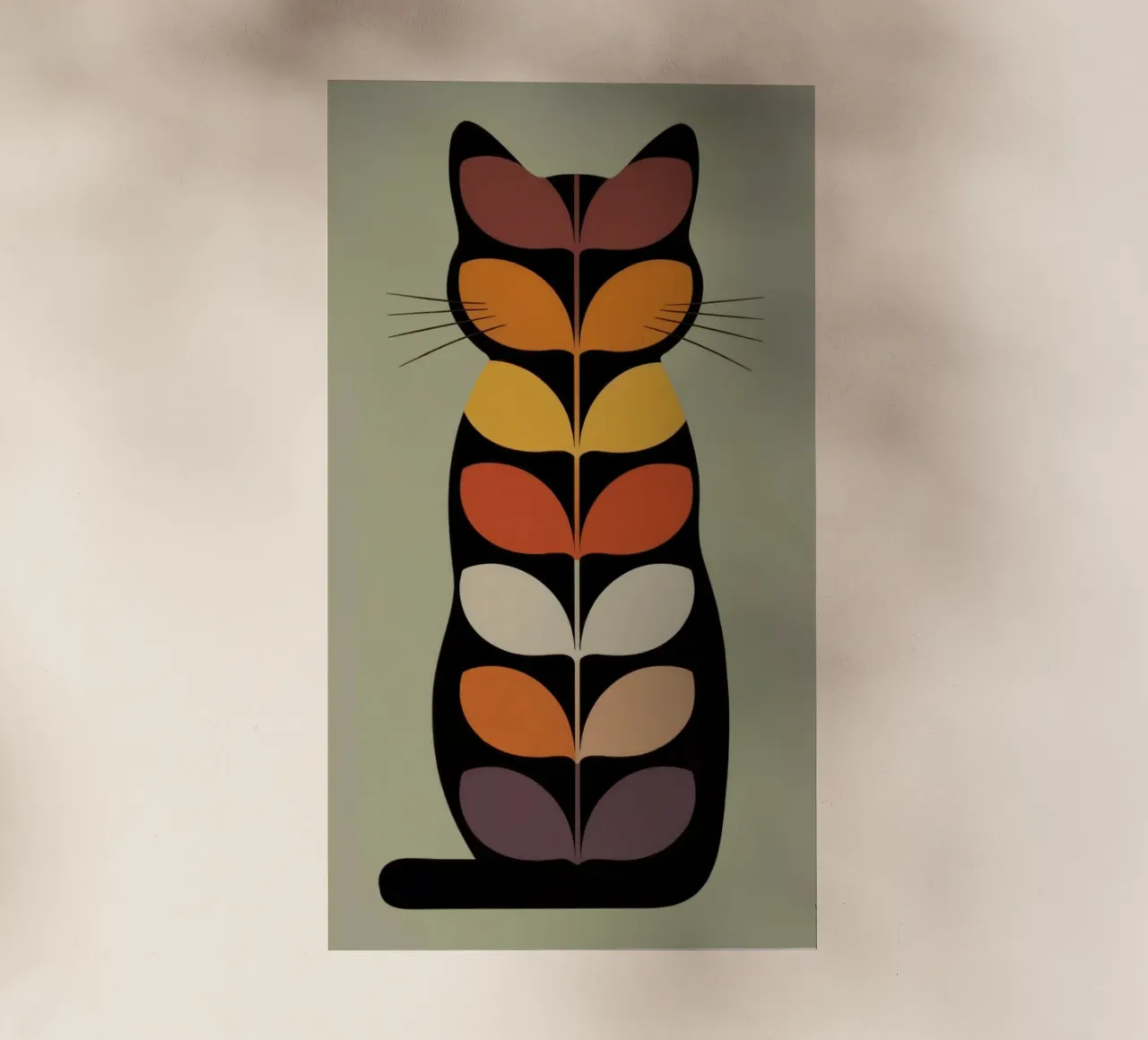 Whiskers of Autumn – Retro Leaf Cat Illustration pellicola backlit da 20 Farben