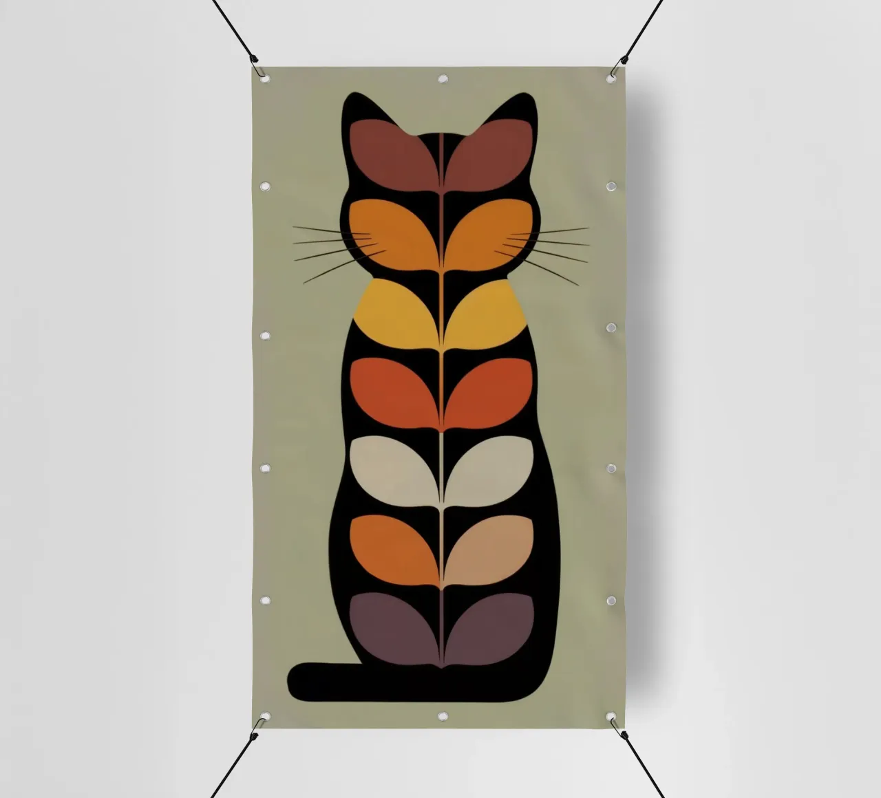 Whiskers of Autumn – Retro Leaf Cat Illustration telo in pvc da 20 Farben