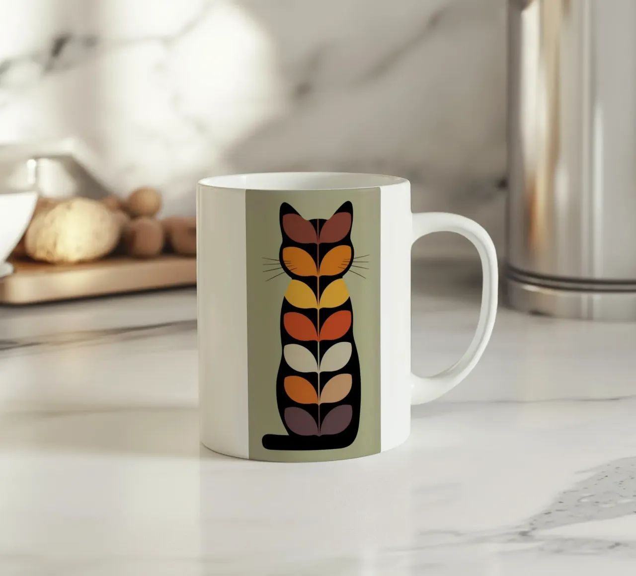 Whiskers of Autumn – Retro Leaf Cat Illustration tazza in ceramica da 20 Farben