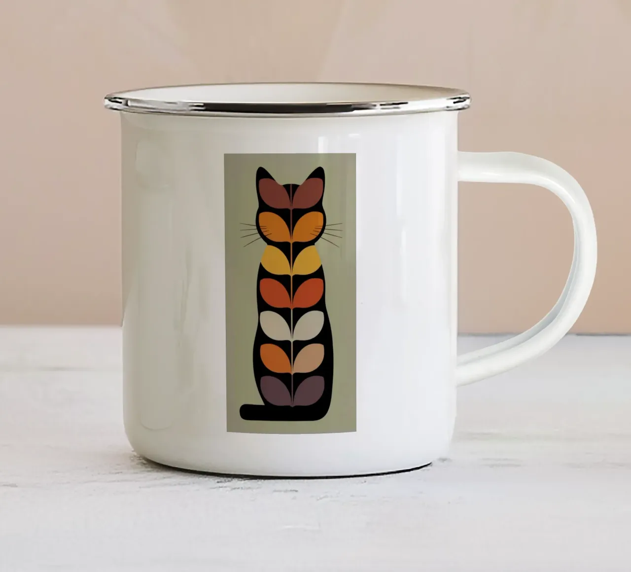 Whiskers of Autumn – Retro Leaf Cat Illustration tazza in smalto da 20 Farben