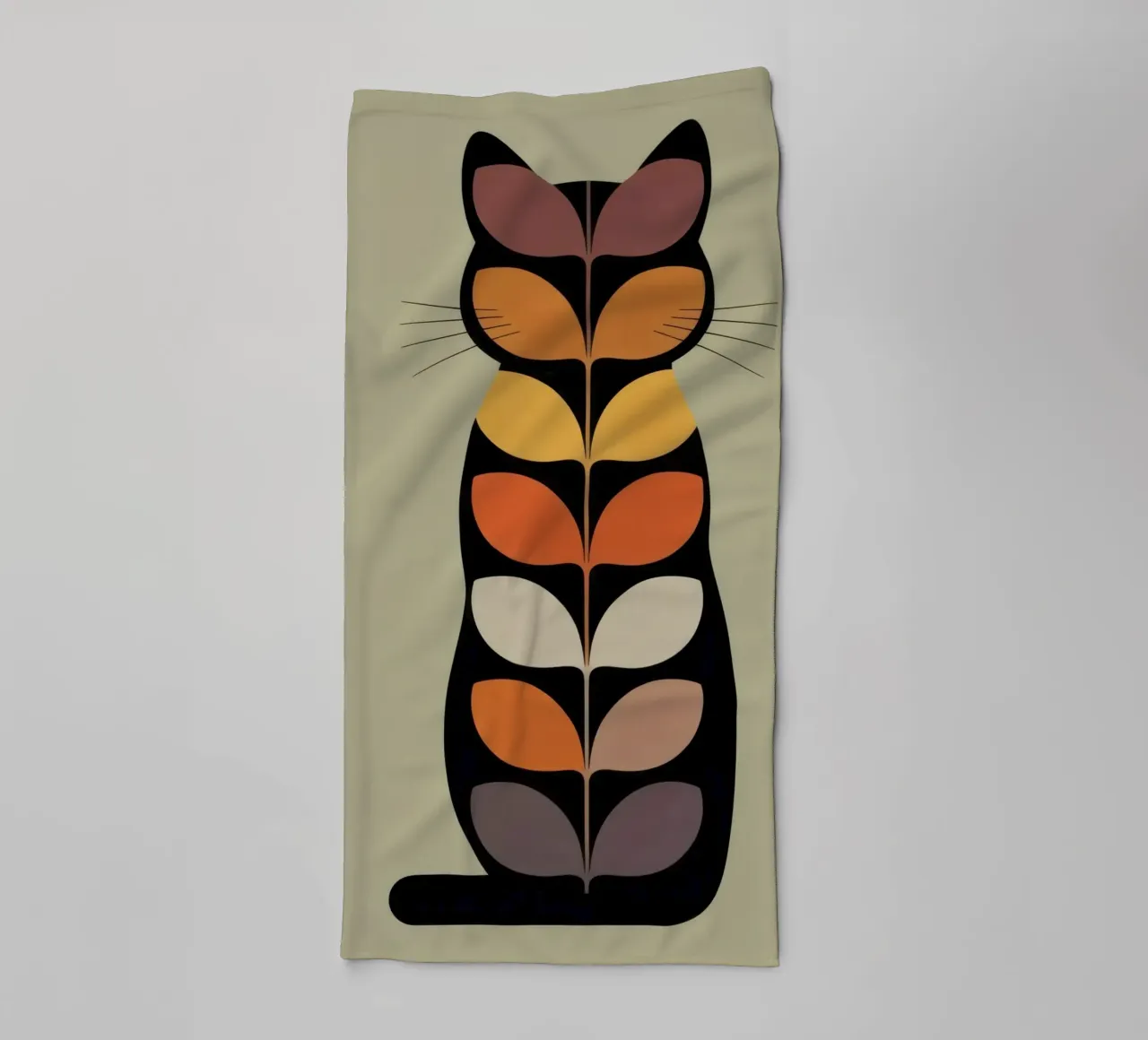 Whiskers of Autumn – Retro Leaf Cat Illustration asciugamano da bagno da 20 Farben
