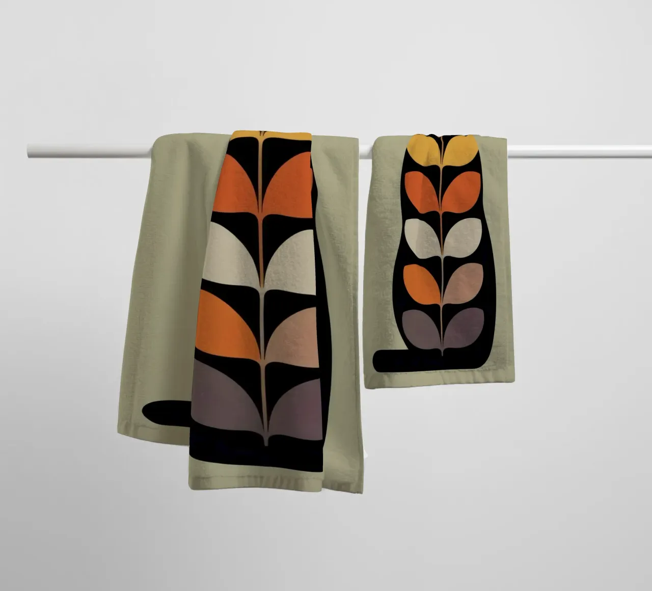 Whiskers of Autumn – Retro Leaf Cat Illustration asciugamano da bagno da 20 Farben