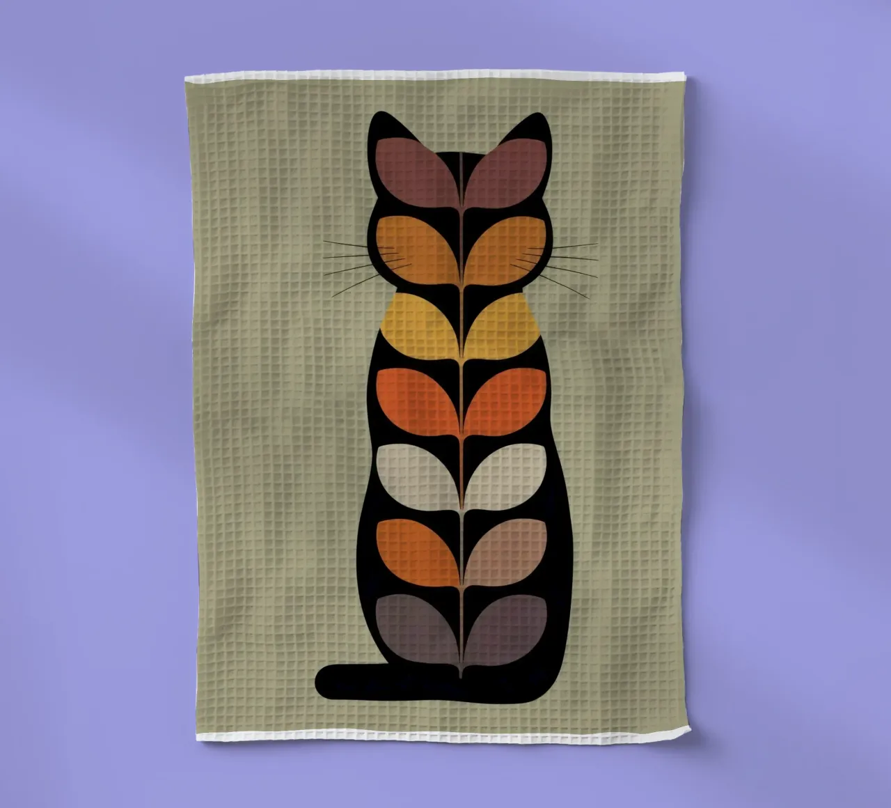 Whiskers of Autumn – Retro Leaf Cat Illustration canovaccio da cucina da 20 Farben