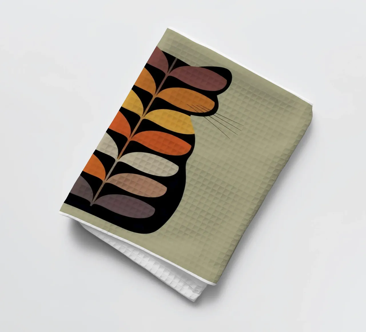 Whiskers of Autumn – Retro Leaf Cat Illustration canovaccio da cucina da 20 Farben