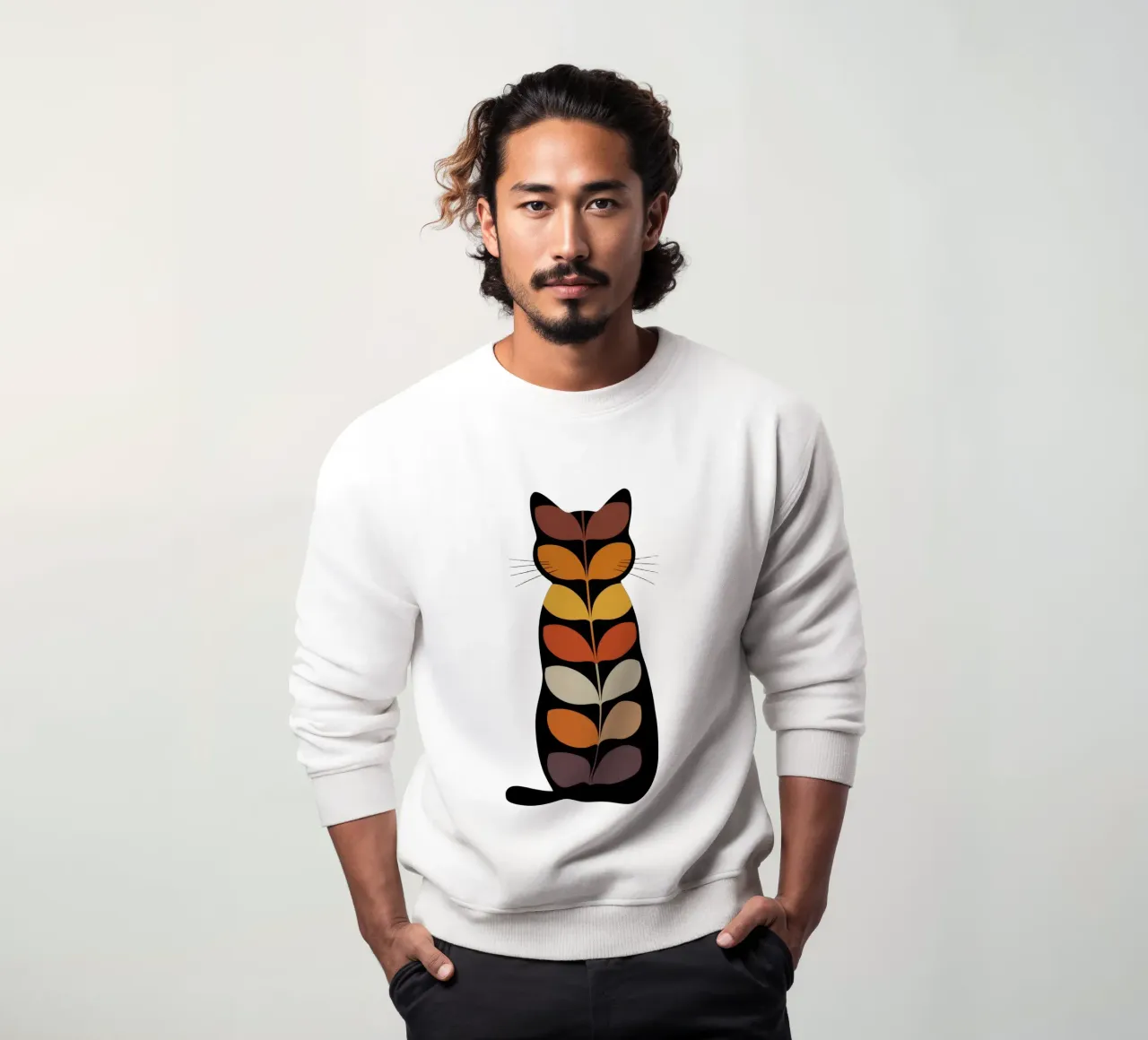 Autumn Cat – Retro Leaf Cat Illustration felpa da 20 Farben