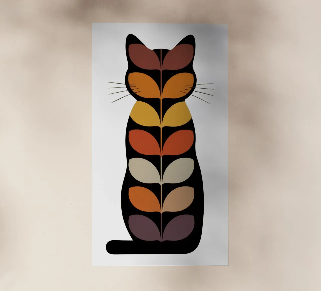 Autumn Cat – Retro Leaf Cat Illustration pellicola backlit da 20 Farben