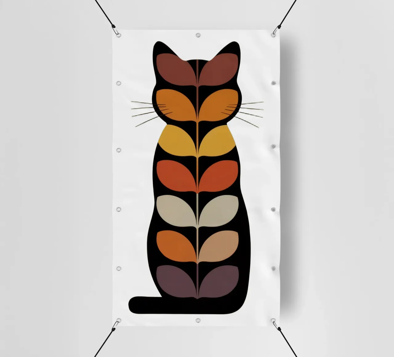 Autumn Cat – Retro Leaf Cat Illustration telo in pvc da 20 Farben