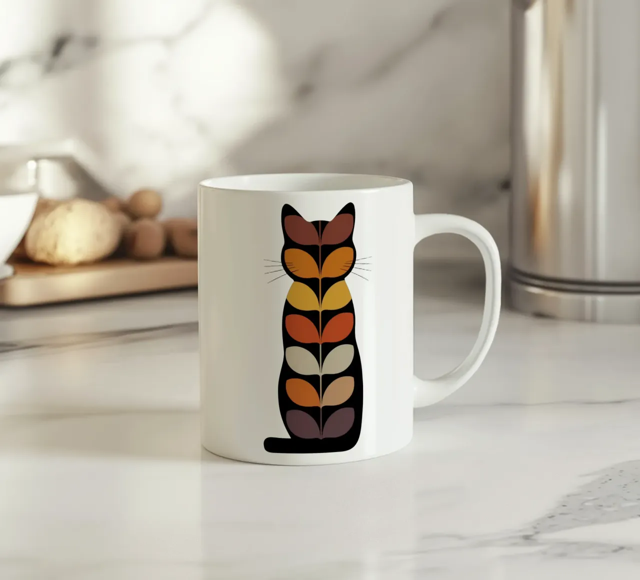 Autumn Cat – Retro Leaf Cat Illustration tazza in ceramica da 20 Farben
