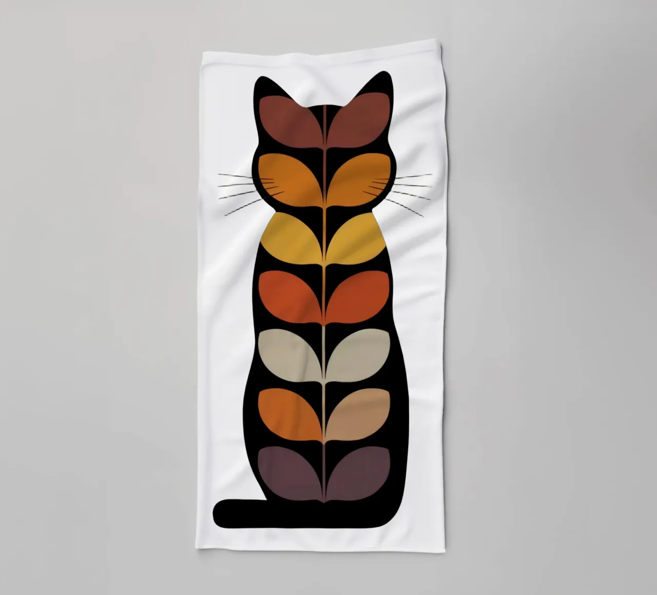 Autumn Cat – Retro Leaf Cat Illustration asciugamano da bagno da 20 Farben