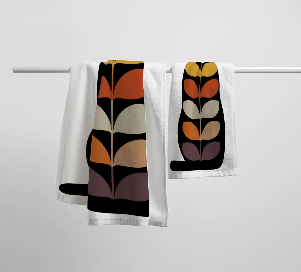 Autumn Cat – Retro Leaf Cat Illustration asciugamano da bagno da 20 Farben