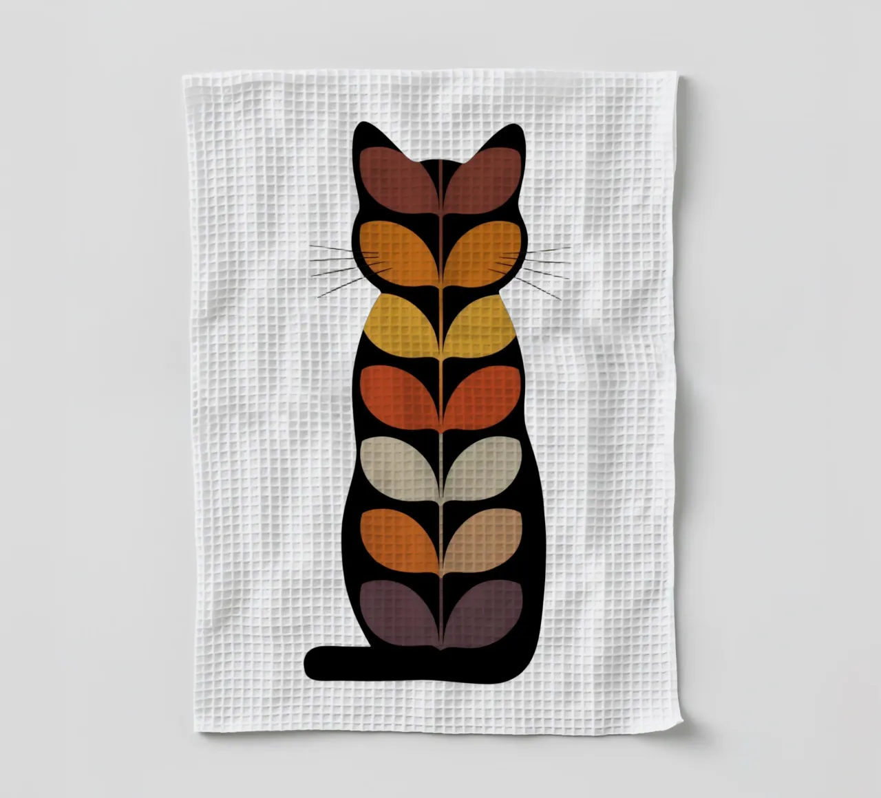 Autumn Cat – Retro Leaf Cat Illustration canovaccio da cucina da 20 Farben