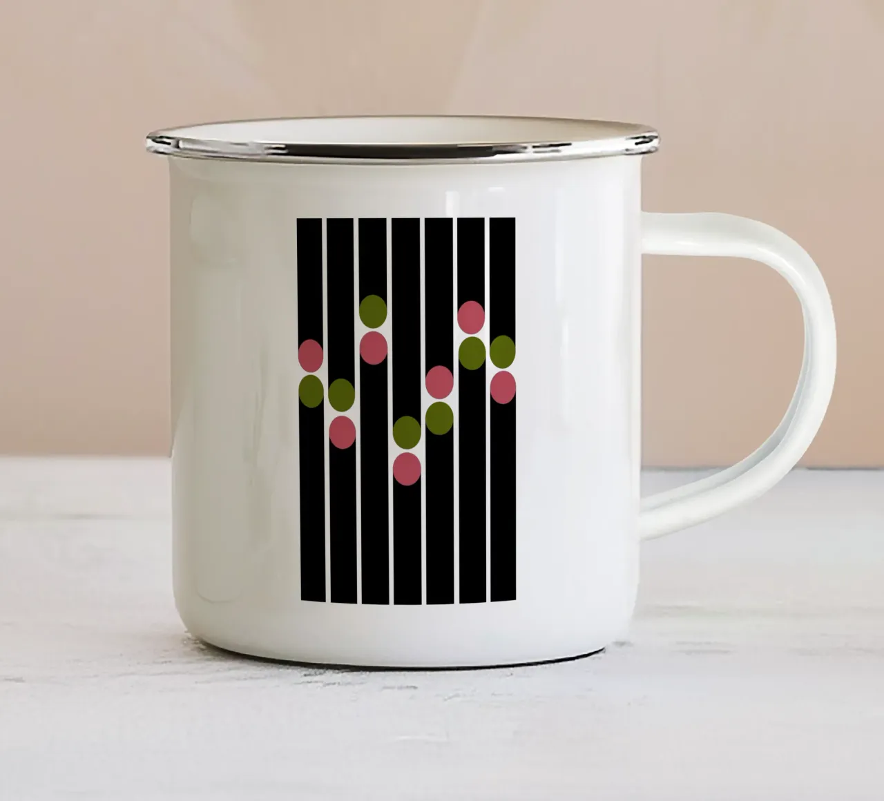 Bauhaus Linen Dots – Pink & Green tazza in smalto da TijanaArtStudio88