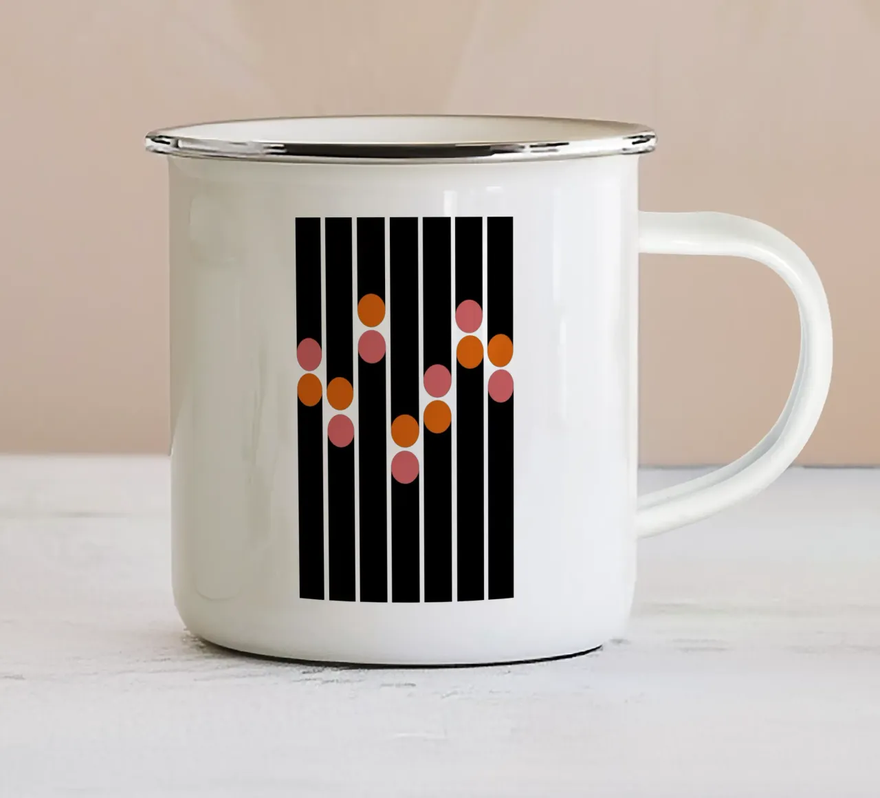 Bauhaus Linen Dots – Orange & Pink tazza in smalto da TijanaArtStudio88