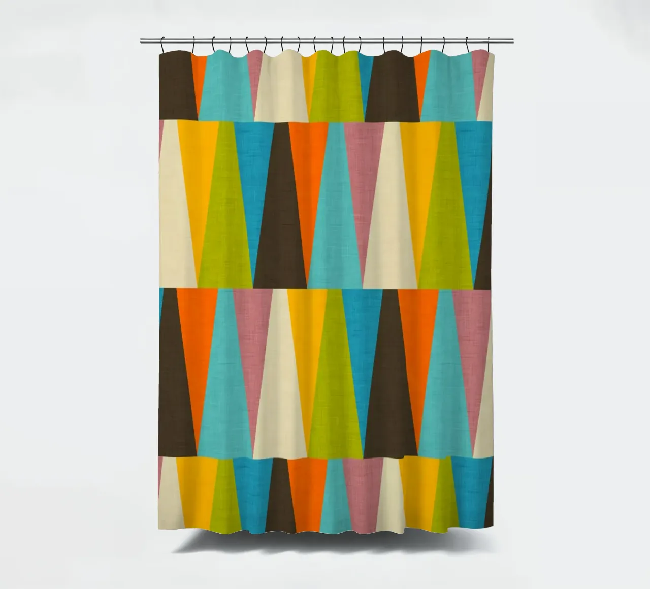 Retro Color Block Triangle Color Happy shower curtain by susanacosta