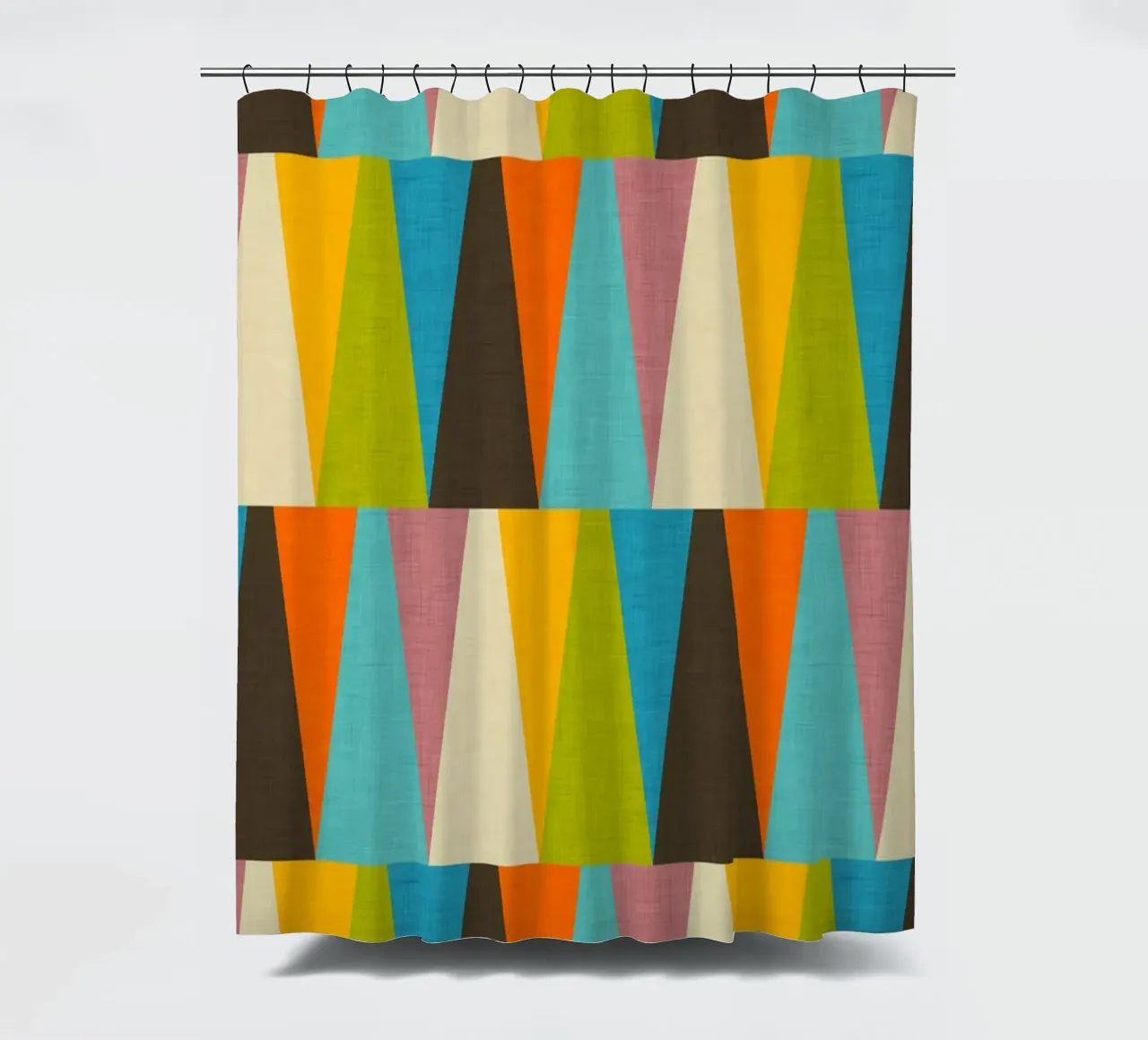 Retro Color Block Triangle Color Happy shower curtain by susanacosta