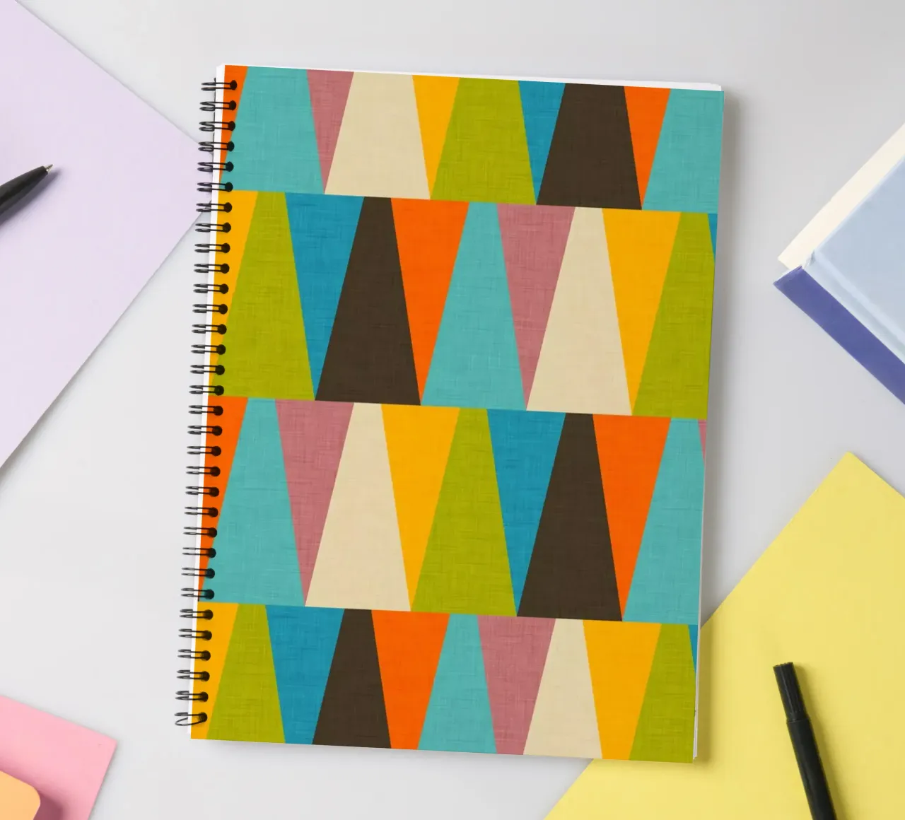 Retro Color Block Triangle Color Happy spiral notebook by susanacosta