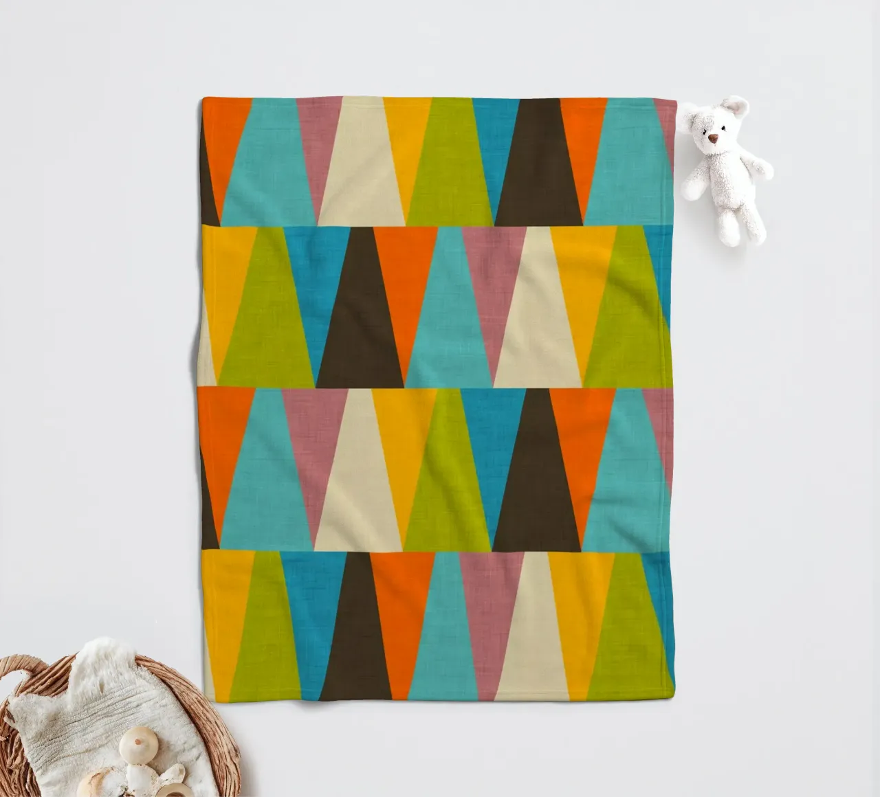 Retro Color Block Triangle Color Happy fleece blanket by susanacosta