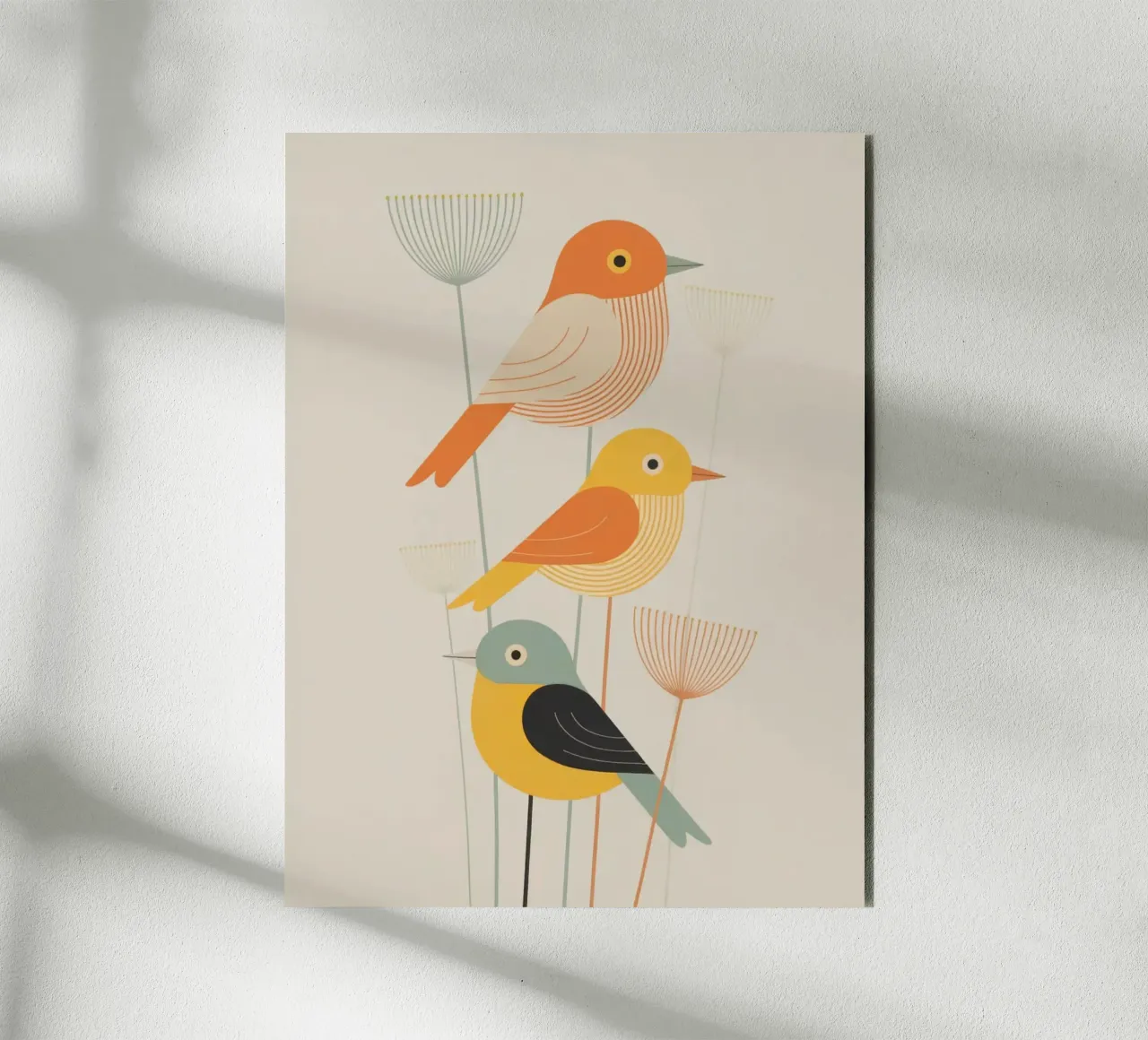Autumn Birds Retro Art Print alluminio dibond da 20 Farben