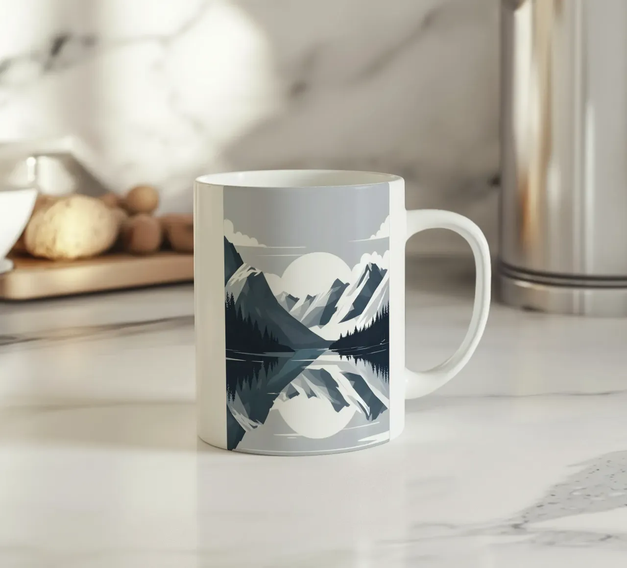 Mountain reflection ceramic mug by LIFESTYLE OBJECTS