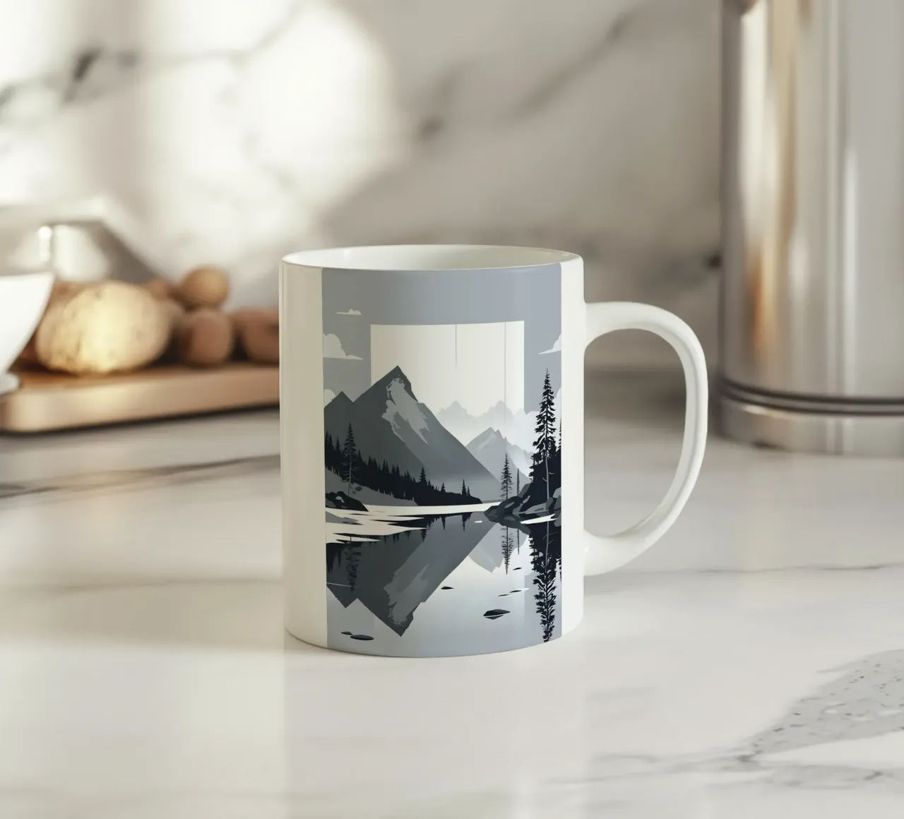 Mountain reflection ceramic mug by LIFESTYLE OBJECTS
