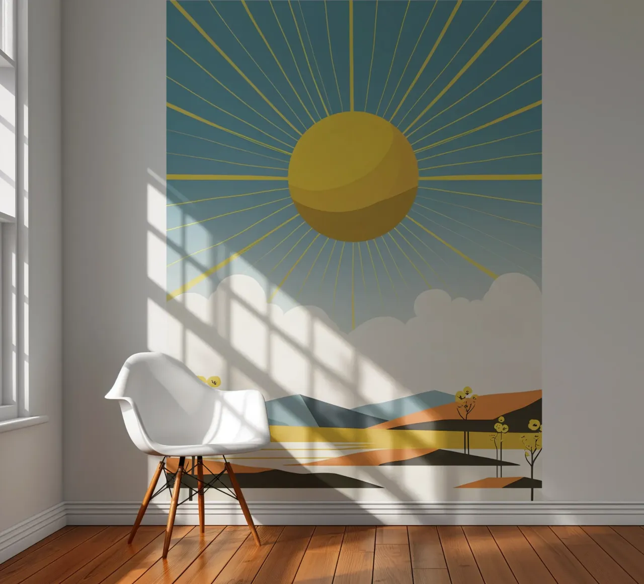 Sun with simple rays fotobehang van LIFESTYLE OBJECTS