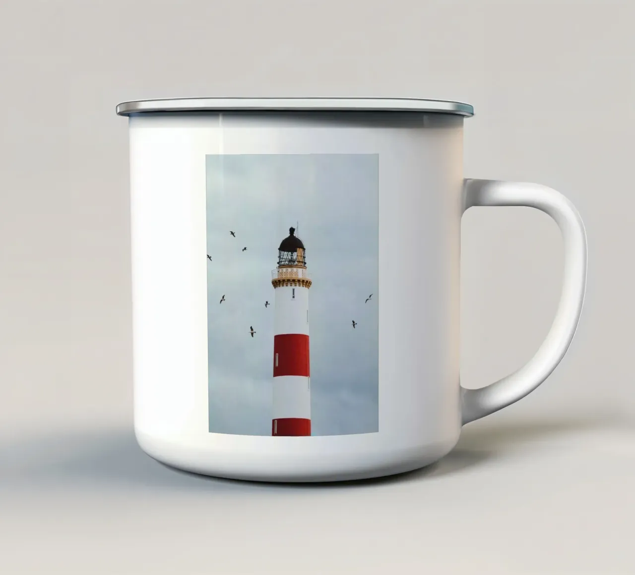 lighthouse with birds tazza in smalto da matthen