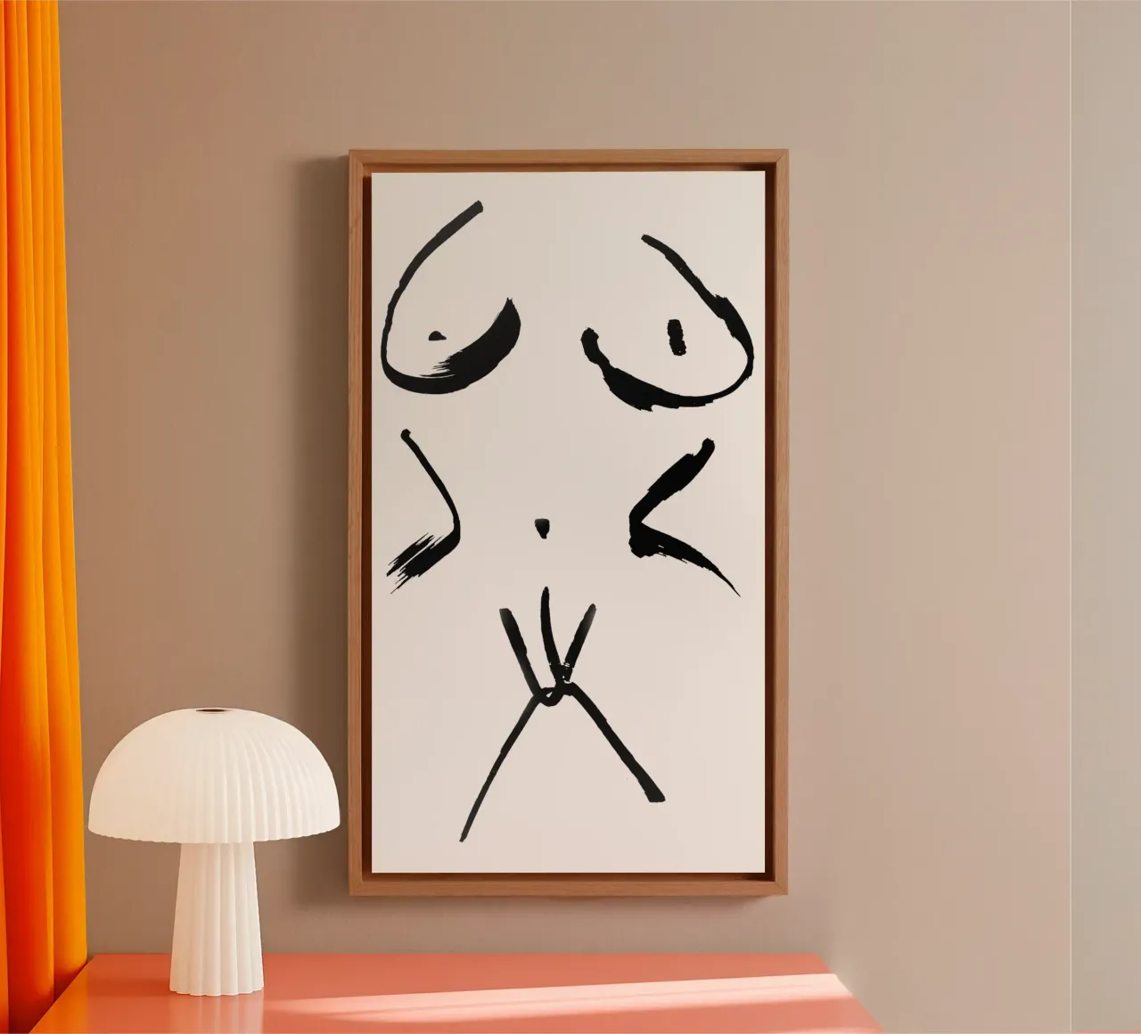 Nackter Weiblicher Körper | Minimalistische Kalligraphie Leinwand mit Schattenfugenrahmen von Autofocus