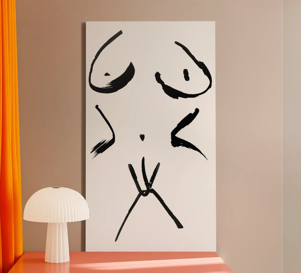 Nackter Weiblicher Körper | Minimalistische Kalligraphie Leinwand mit Schattenfugenrahmen von Autofocus