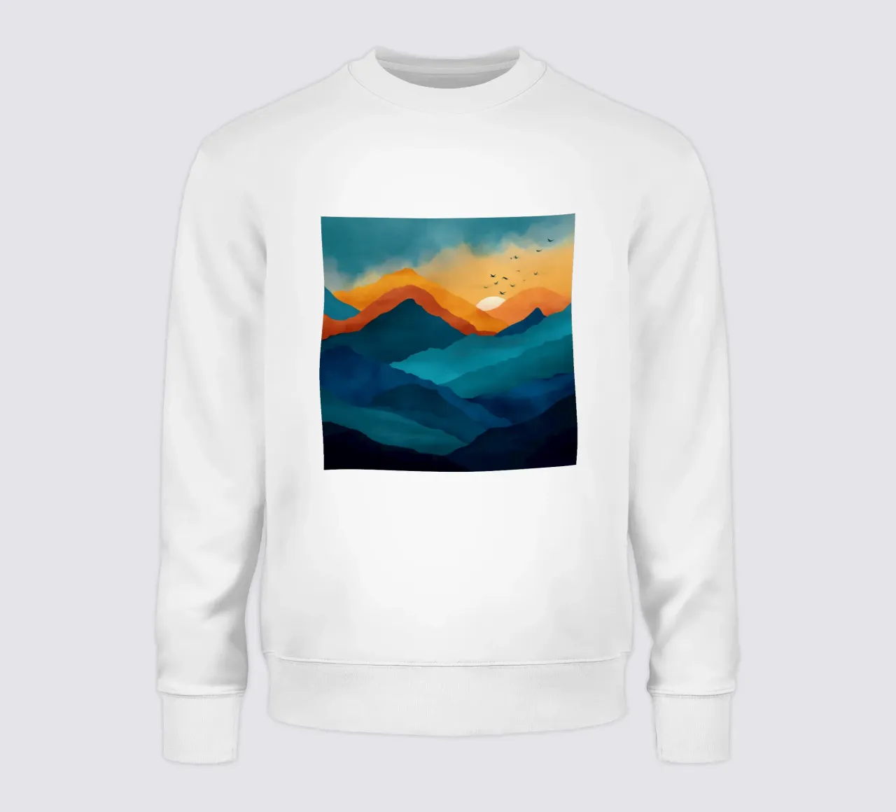 Abstract Mountain Art Print with Sunset and Birds felpa da Dune