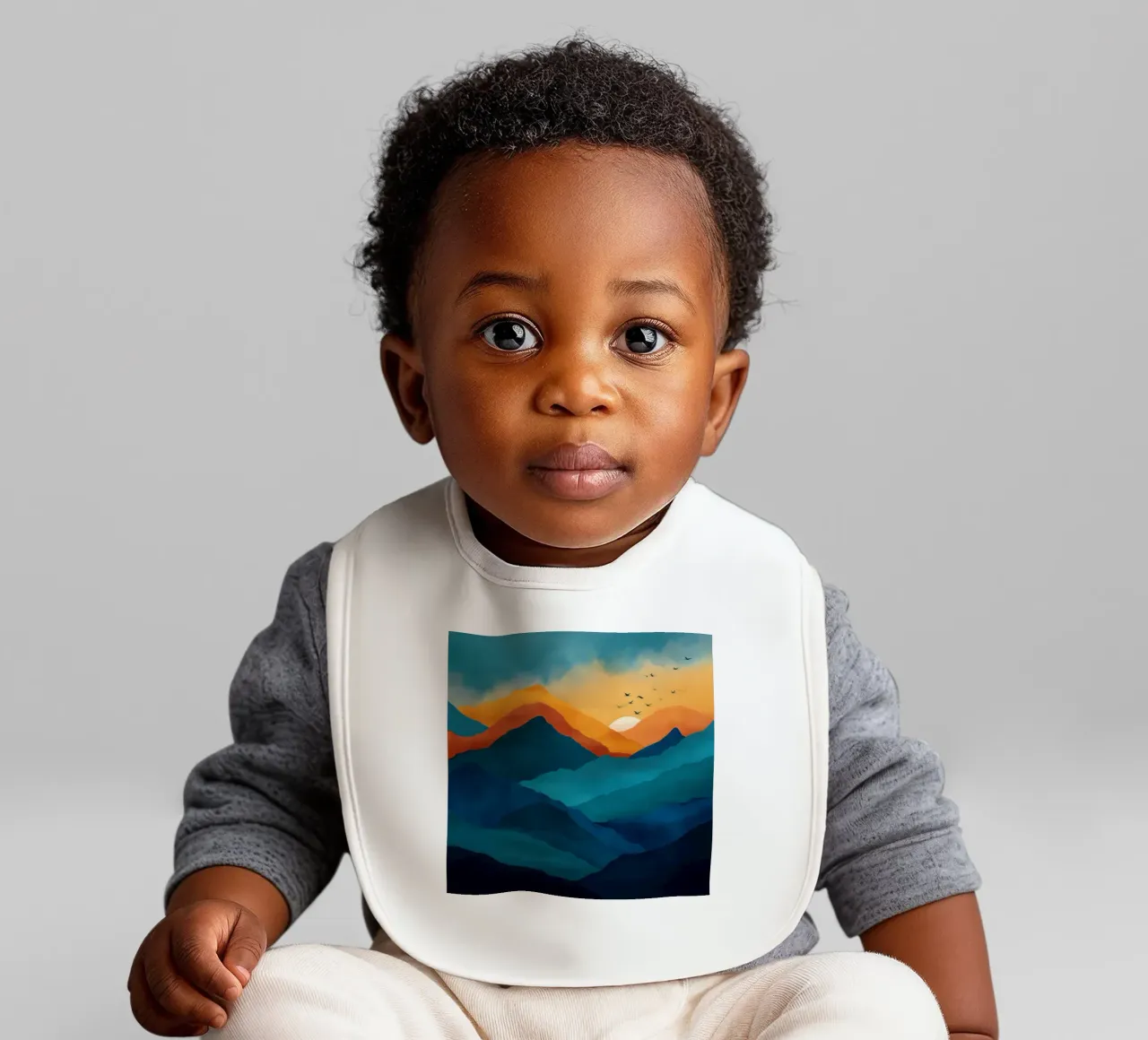 Abstract Mountain Art Print with Sunset and Birds bavaglino da Dune