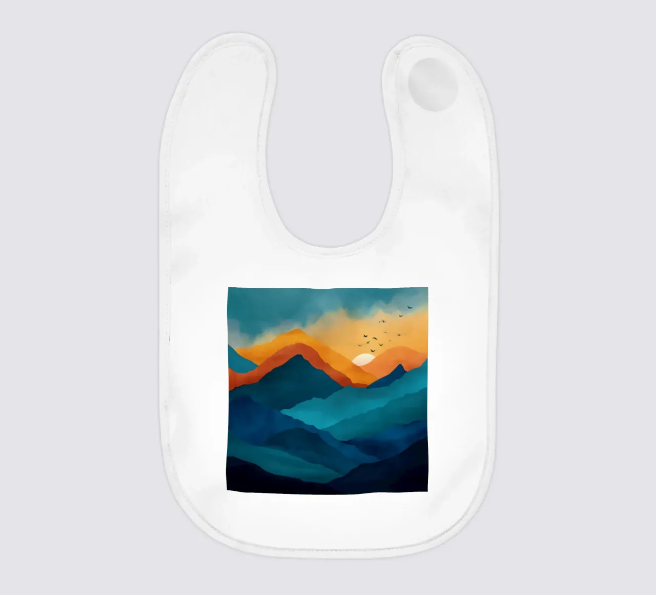 Abstract Mountain Art Print with Sunset and Birds bavaglino da Dune