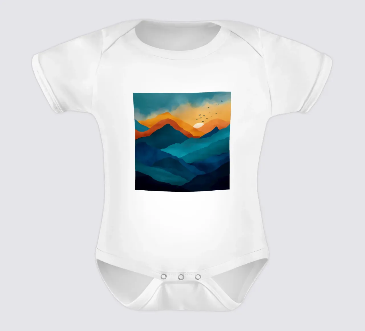 Abstract Mountain Art Print with Sunset and Birds body neonato maniche corte da Dune