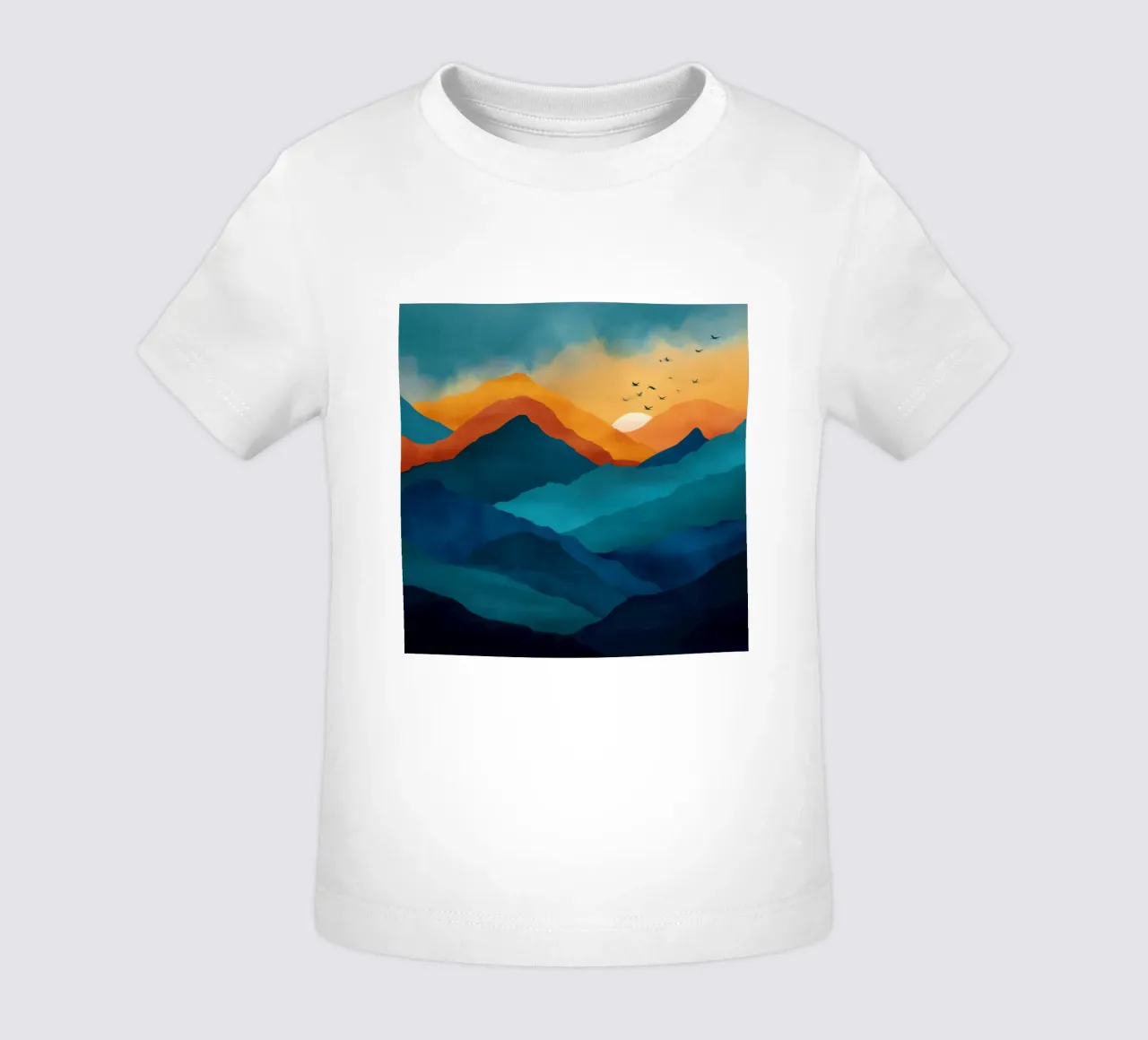 Abstract Mountain Art Print with Sunset and Birds maglietta neonato da Dune