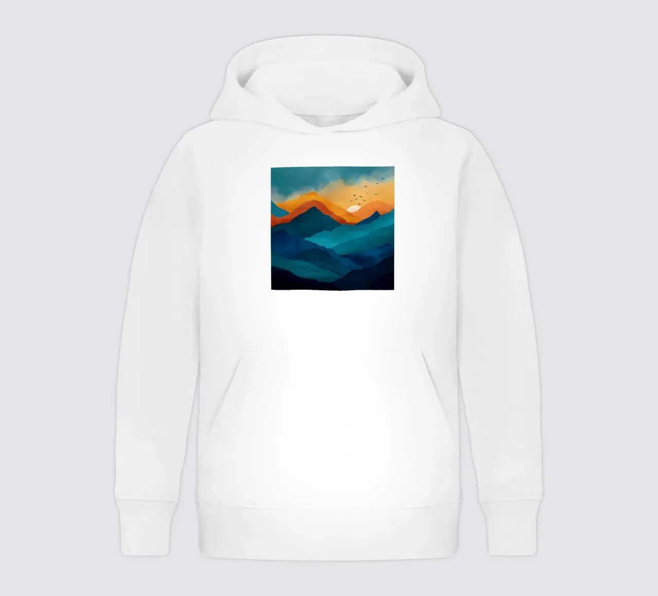 Abstract Mountain Art Print with Sunset and Birds felpa bambino con cappuccio da Dune