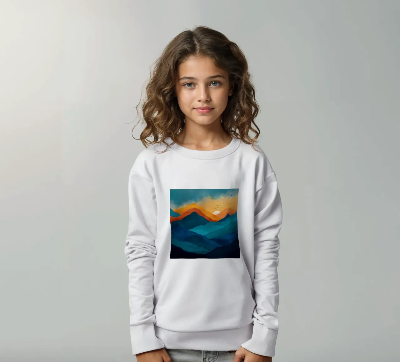 Abstract Mountain Art Print with Sunset and Birds felpa bambino da Dune