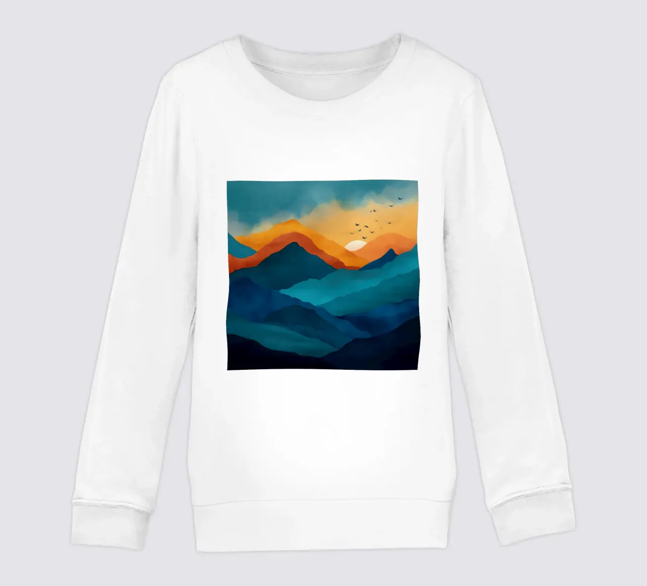 Abstract Mountain Art Print with Sunset and Birds felpa bambino da Dune
