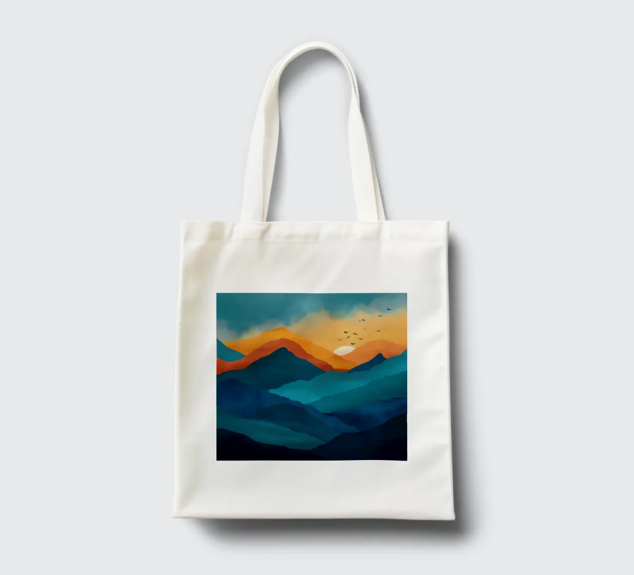 Abstract Mountain Art Print with Sunset and Birds borsa in juta da Dune