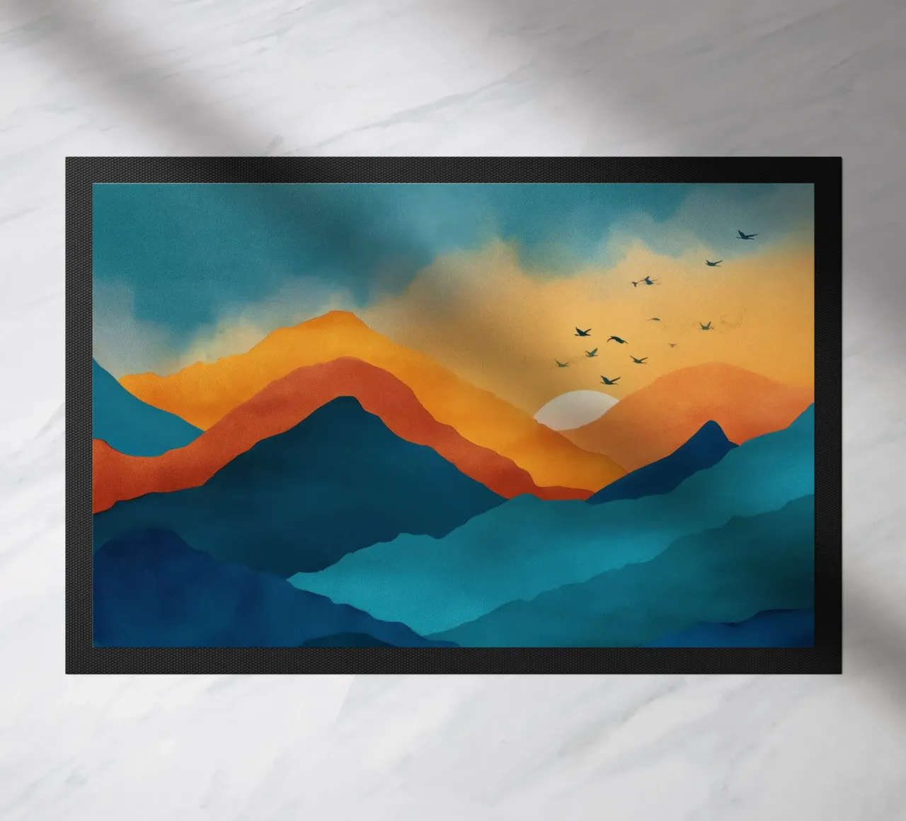 Abstract Mountain Art Print with Sunset and Birds zerbino da Dune