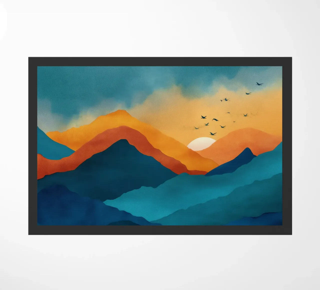 Abstract Mountain Art Print with Sunset and Birds zerbino da Dune