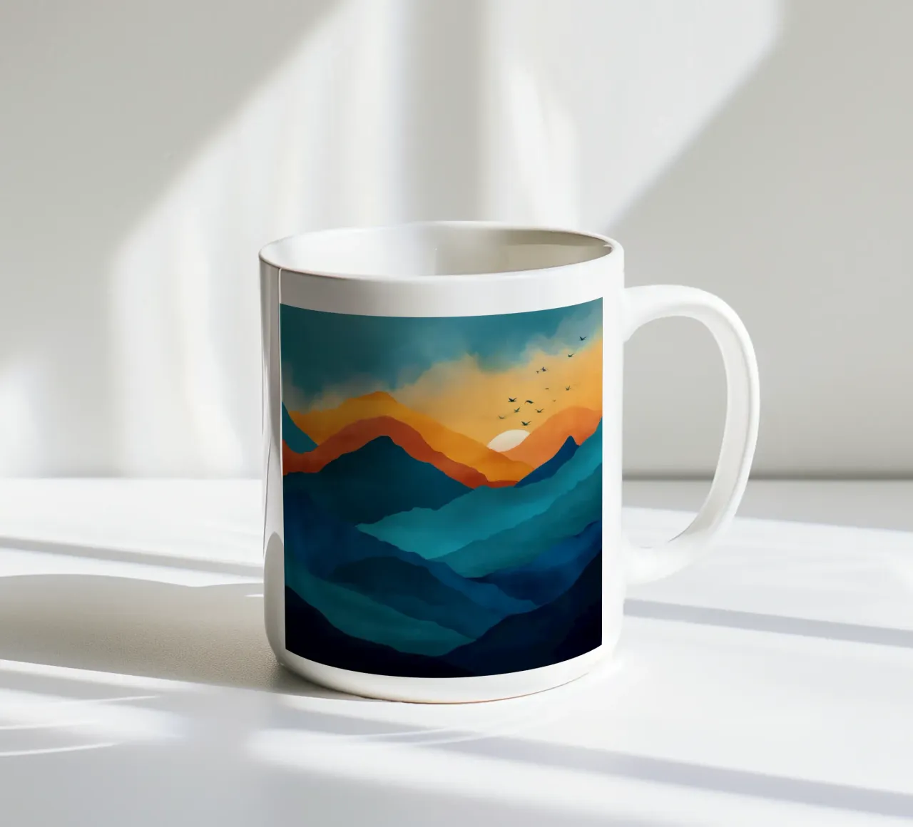 Abstract Mountain Art Print with Sunset and Birds tazza in ceramica da Dune