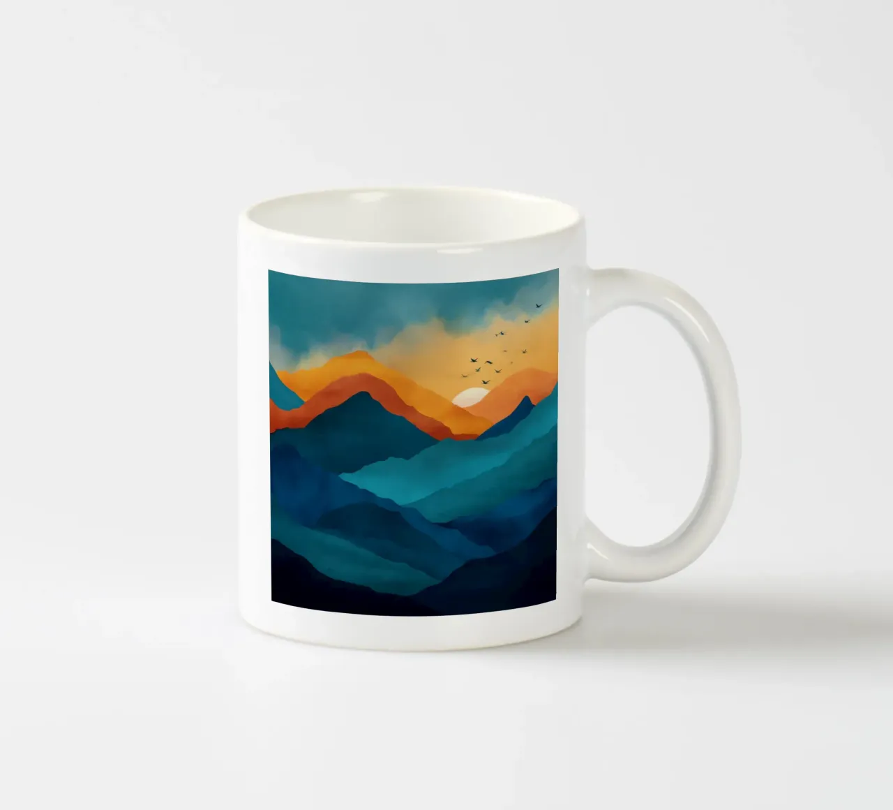 Abstract Mountain Art Print with Sunset and Birds tazza in ceramica da Dune