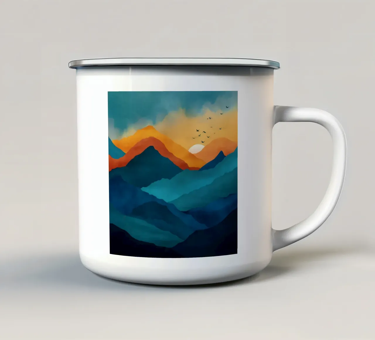 Abstract Mountain Art Print with Sunset and Birds tazza in smalto da Dune