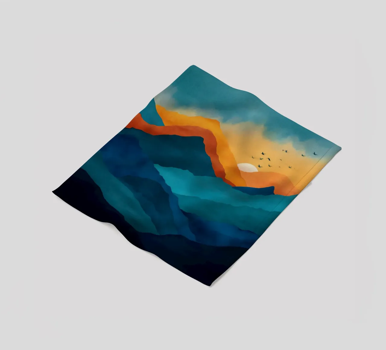 Abstract Mountain Art Print with Sunset and Birds coperta in pile da Dune