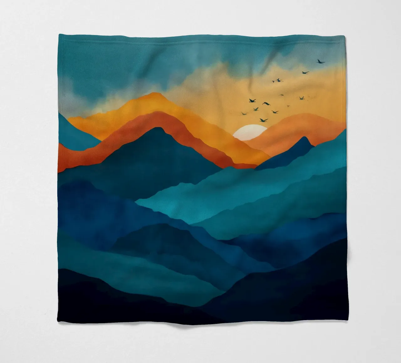 Abstract Mountain Art Print with Sunset and Birds coperta in pile da Dune
