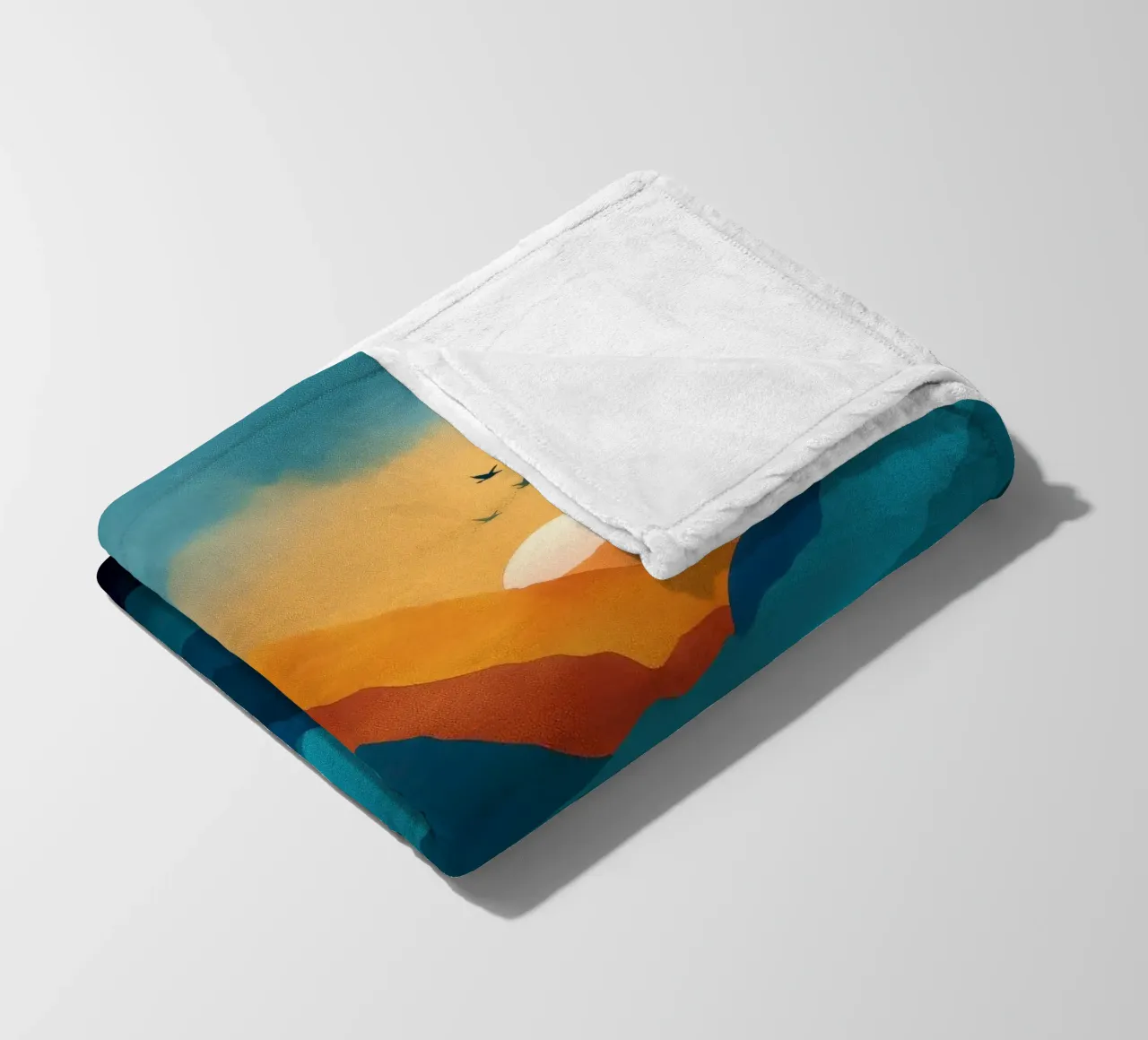 Abstract Mountain Art Print with Sunset and Birds coperta in pile da Dune