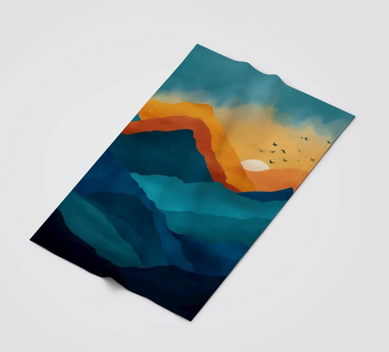 Abstract Mountain Art Print with Sunset and Birds coperta in pile da Dune