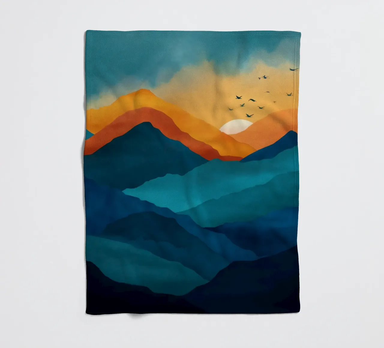 Abstract Mountain Art Print with Sunset and Birds coperta in pile da Dune