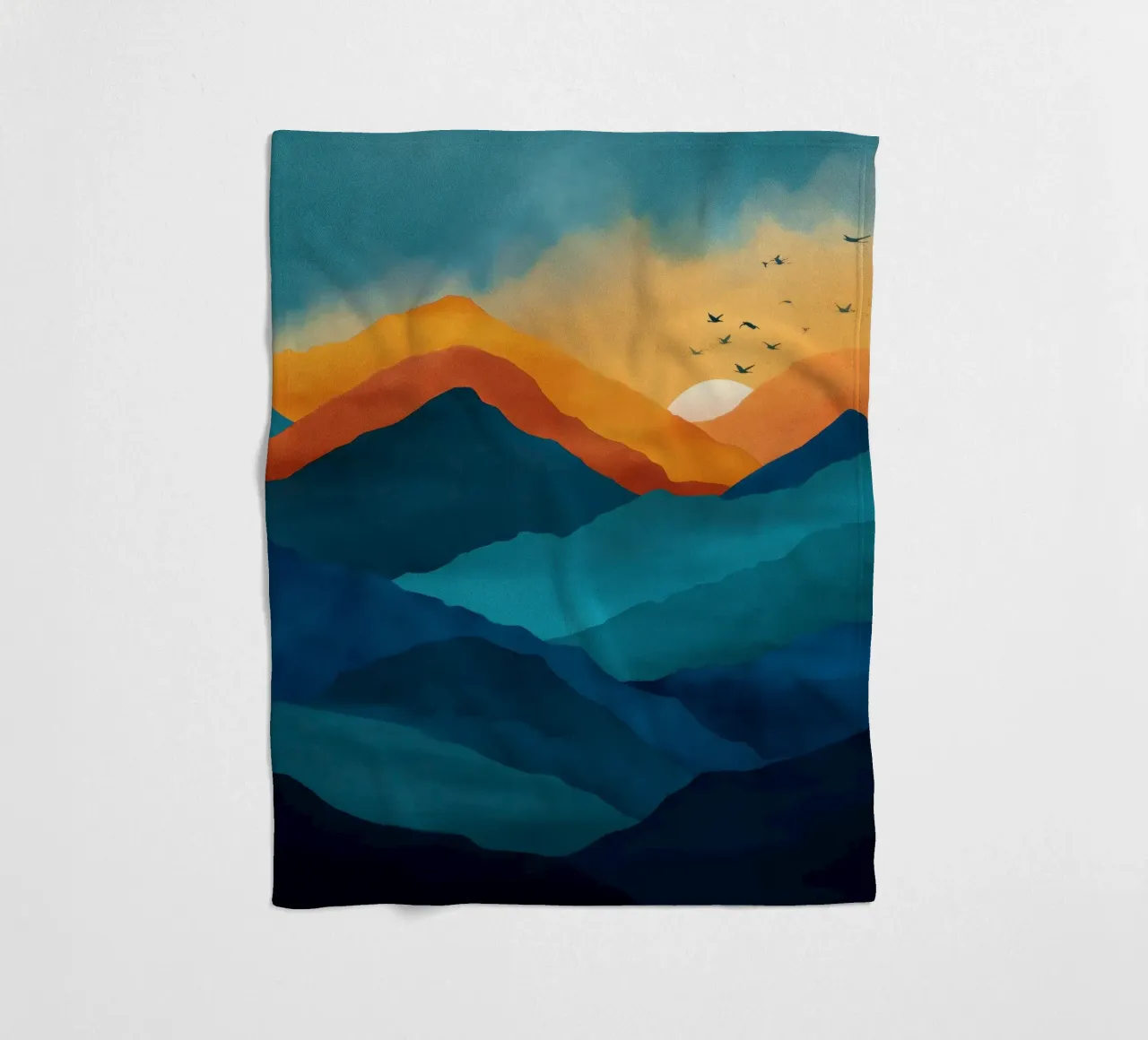 Abstract Mountain Art Print with Sunset and Birds coperta in pile da Dune
