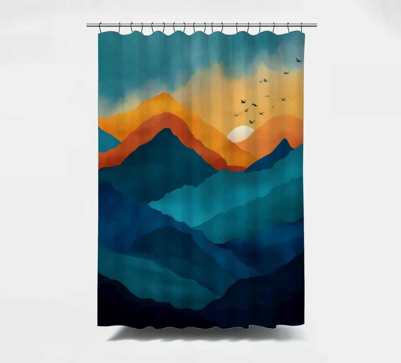 Abstract Mountain Art Print with Sunset and Birds tenda da doccia da Dune