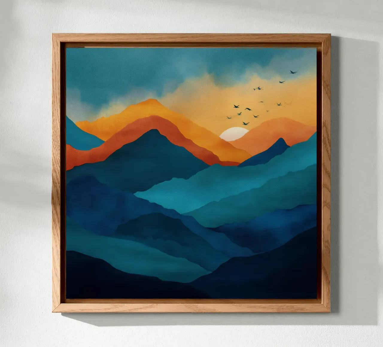 Abstract Mountain Art Print with Sunset and Birds alluminio dibond da Dune
